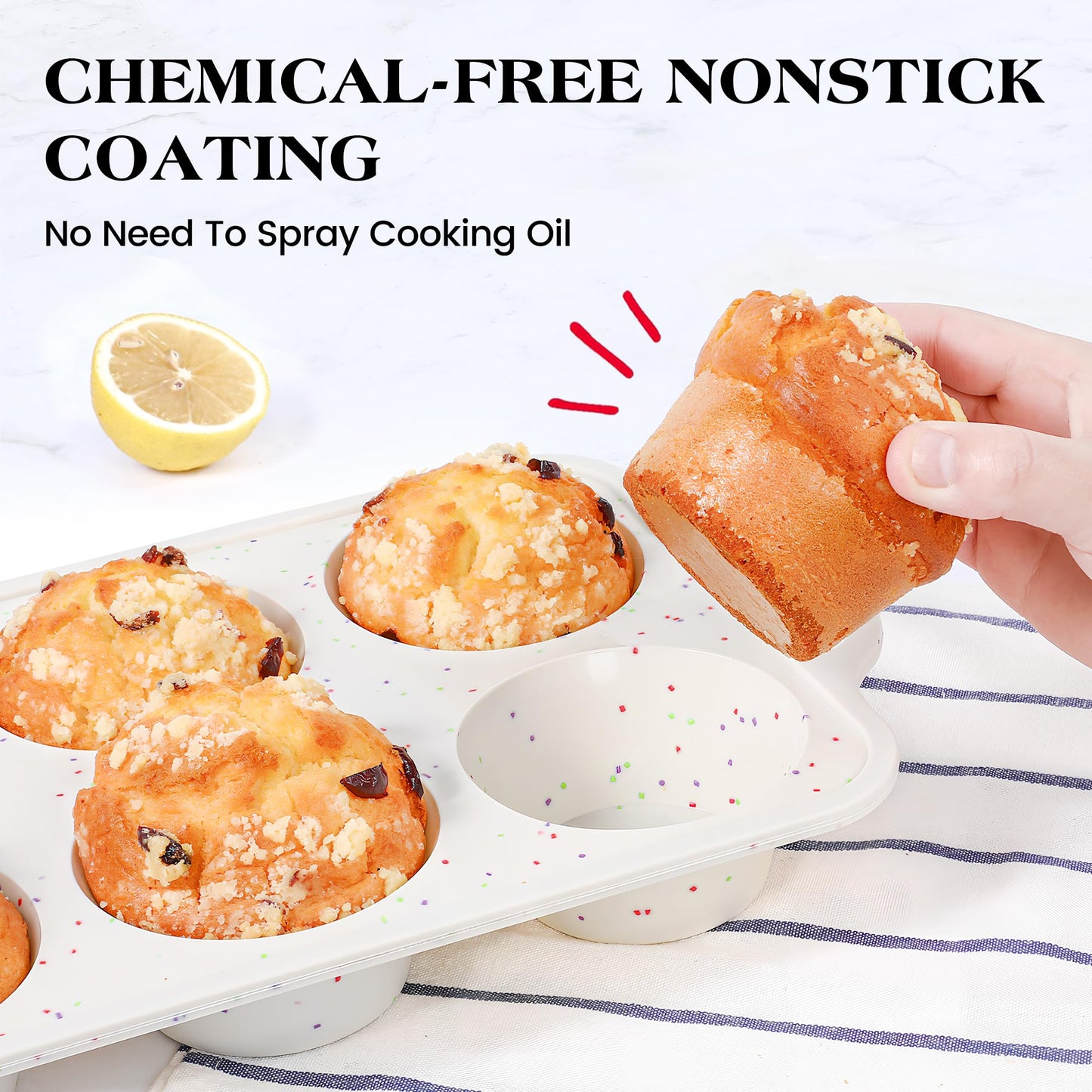 AOTASO 2 Pcs Jumbo Muffin Pan with Metal Frame, Nonstick 6 Cup Extra Large Cupcake Pan for Baking, Silicone Deep Muffin Tray for Egg Bites (Cream)