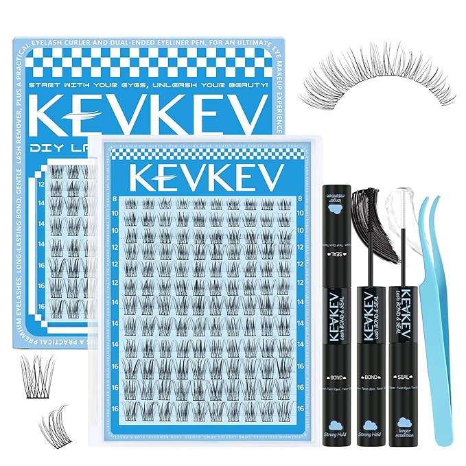 Wispy Lash Clusters Kit Ultra-thin Band Natural Eyelash Clusters 8-16mm Lash Extension Kit Mix Length Clear Band Natural Look Cluster Eyelash Extensions With Lash Bond DIY Lash At Home(Wispy05)