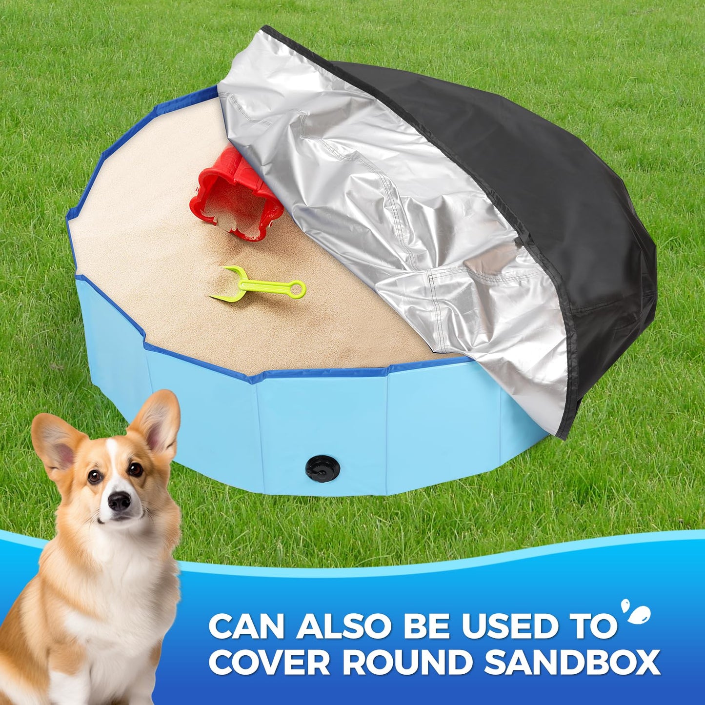 Tufmunb 63-64 inch Foldable Dog Pet Bath Pool Cover, Portable Round Collapsible Pool Cover with Oxford Cloth Material and Drawstring Design for Dog Pet Pool, Waterproof and Dustproof (Black)