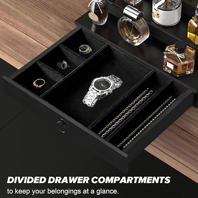 upcessory Cologne Organizer for Men, 3 Tier Wood Perfume Organizer with Felt Lining Drawer and Hidden Compartment, Black Perfume Display Holder, A Gift for Men