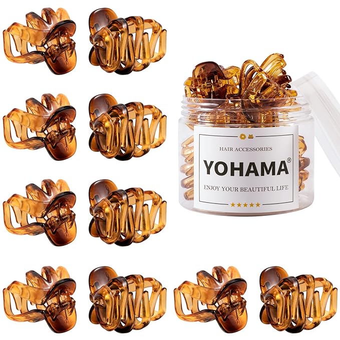 YOHAMA 10 pcs Hair Clips Medium Small 1.57 Inch Octopus Hair Clips Brown 4cm Medium Jaw Clips Durable Strong Grip for Women Girls Thick Hair.