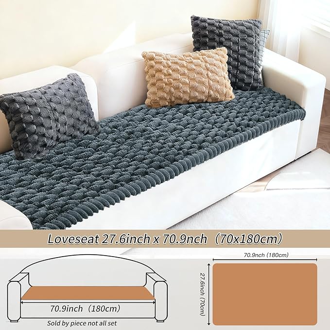 Couch Cover for Dogs Washable,Non Slip Fuzzy Durable Couch Covers for 3 Cushion Sofa Pet Friendly Sofa Cover Dog Thick Soft Slipcovers Protector Couches Mat Bed (Grey, 27.6" x 70.9"/70 x 180cm)