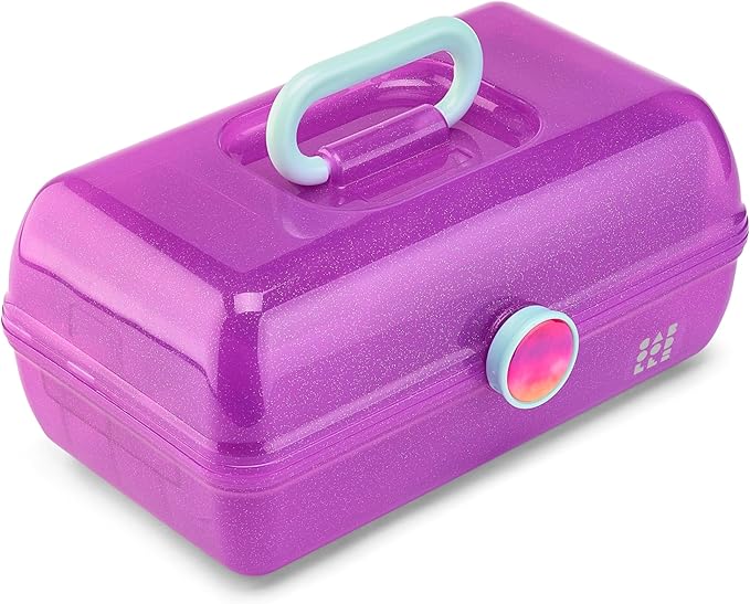 Caboodles On-The-Go Girl Makeup Box, Purple Sparkle, Show Girl Collection, Hard Plastic Makeup Organizer Box, Built-In Mirror, Secure Latch for Safe Travel, Spacious Storage for Large Items