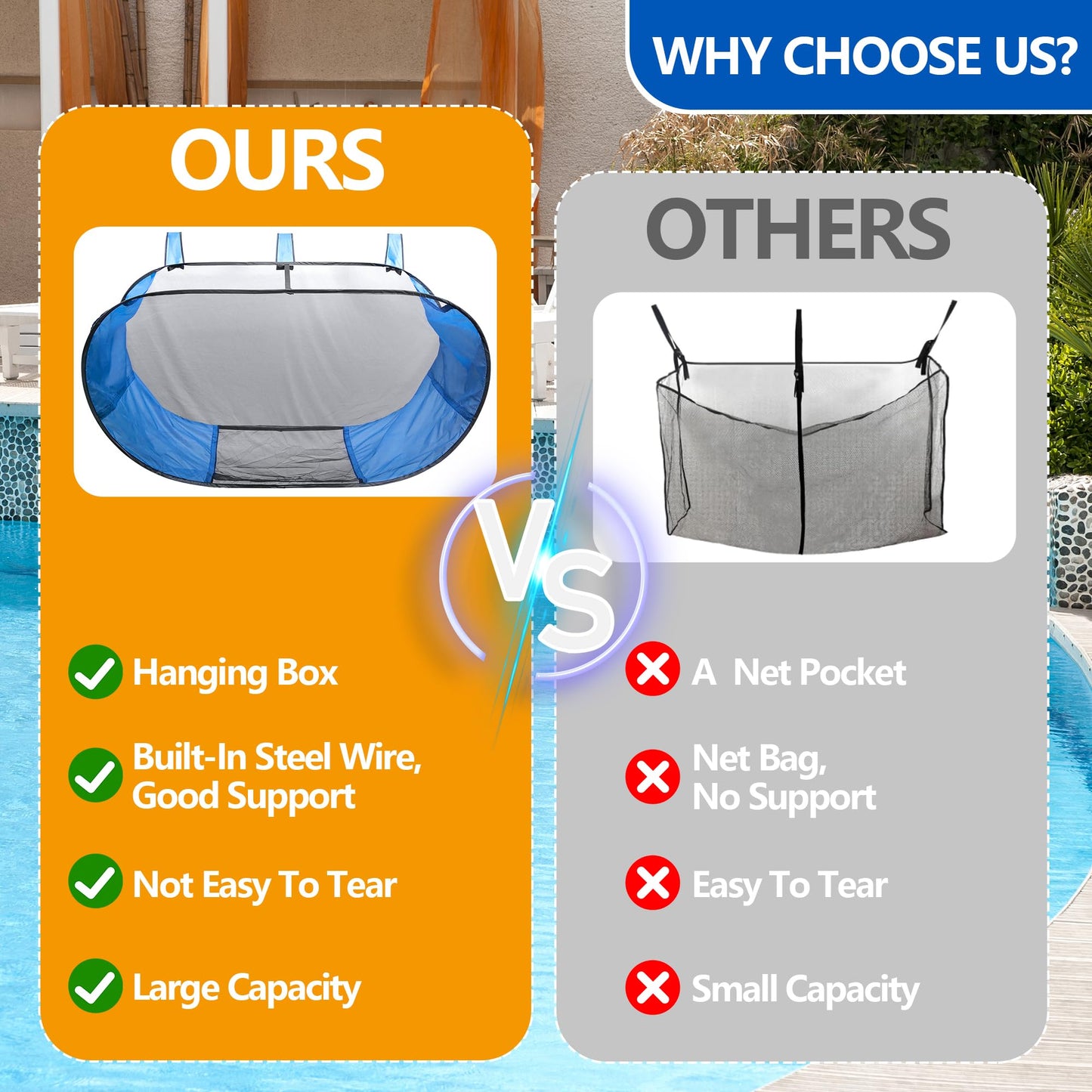 Adnee 60 x 30 x 24 Inches Pop-Up Pool Float Storage Bag,Hanging Mesh Pool Organizer for Fence Pool Side,Foldable Pool Toy Storage Mesh Basket for Floats,Balls,Inflatable Toys and Pool Accessories