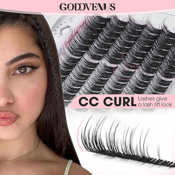 Goddvenus Wispy Natural Lash Clusters 12-14-16mm CC Curl DIY Cluster Eyelash Extensions for Clean Makeup, Individual False Eyelashes Cat Eye Lash Clusters