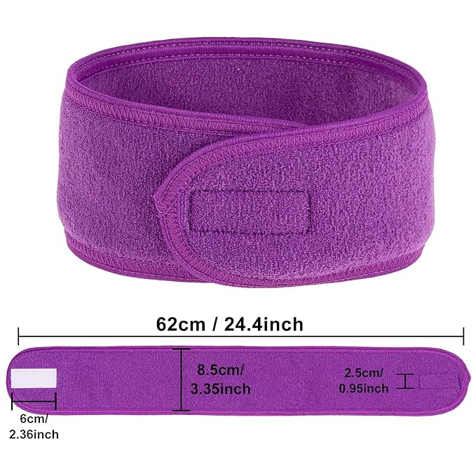 Whaline Spa Facial Headband 4 Packs Head Wrap Terry Cloth Headband Adjustable Stretch Towel for Bath, Makeup and Sport (Purple)