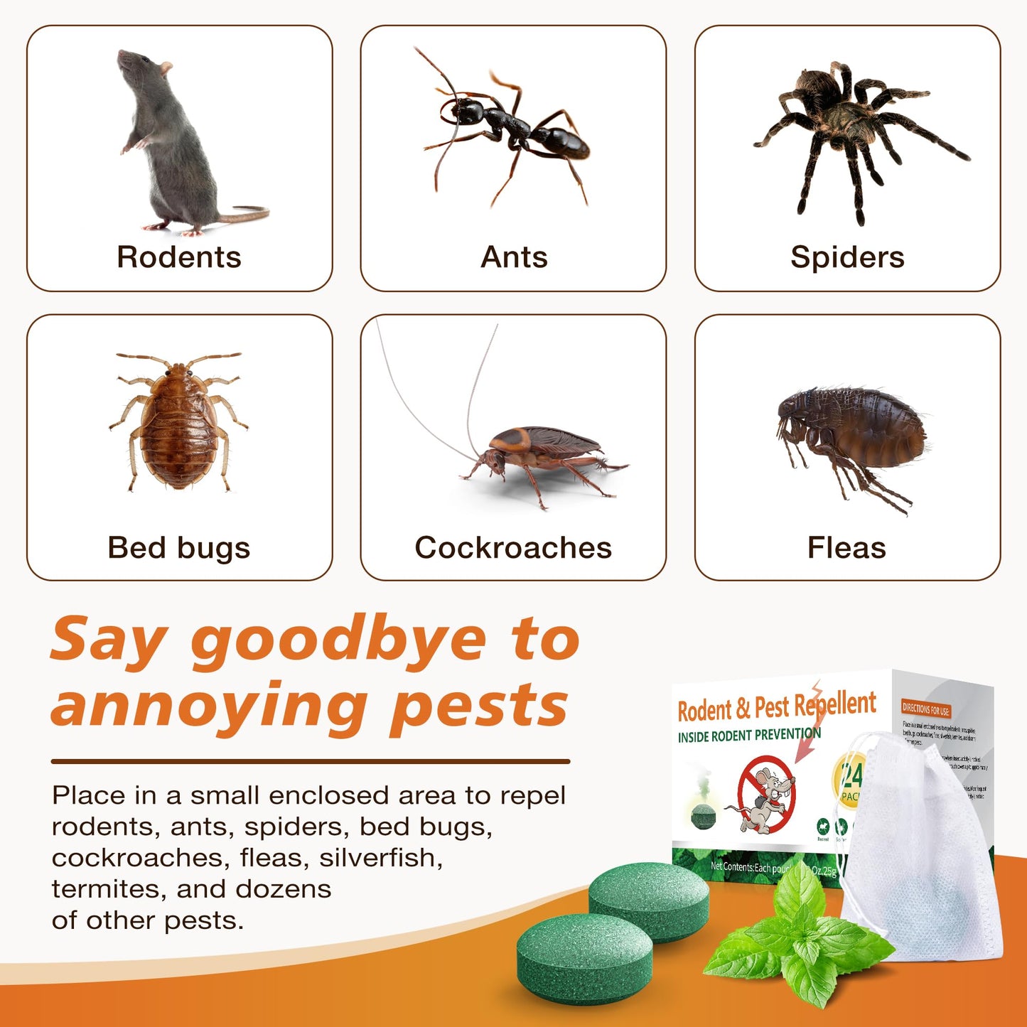 Rodent Mouse Repellent, Peppermint Oil Rat & Mice Repellent, Natural Moth Balls for Rodents Deterrent, Safe for Pets & Humans, Indoor & Outdoor Use, Keep Rodents Away from Garden & Home 24 Pack