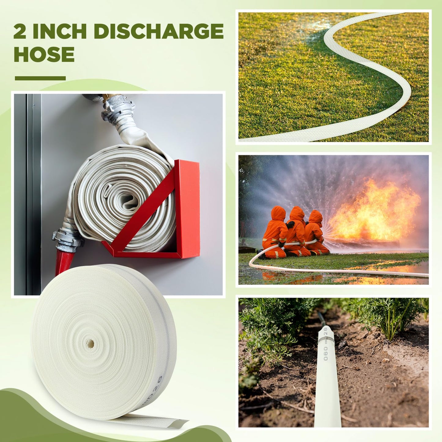 Pushglossy 2 Inch x 196 ft Pool Backwash Hose Heavy Duty Reinforced PVC Lay Flat Fire Discharge Hose for Swimming Pools Outdoor Lawn, Garden Irrigation