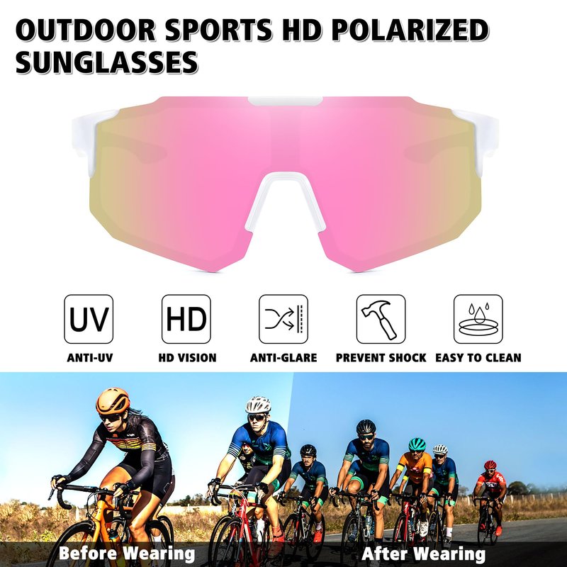 STORYCOAST Sports Polarized Sunglasses for Men Women Fishing Cycling Driving Baseball Bike Sunglasses UV400 Protection White Frame/Pink Mirror Lens