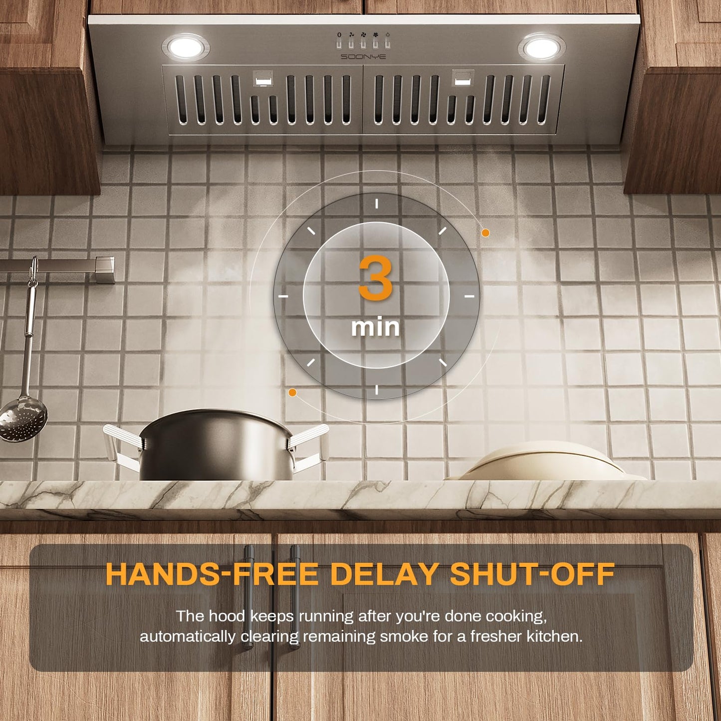 SOONYE Range Hood 30 inch, Insert Range Hood 600 CFM Kitchen Vent Stove Hood with 3 Speed Gestures Sensor Touch Control with Remote, Permanent Baffle Filter, Ducted/Ductless Convertible