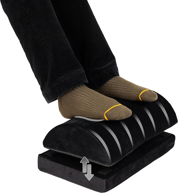 Mind Reader Air-Cloud Memory Foam Under Desk Footrest, Ergonomic Support for Back, Hip, Legs, Knees & Feet, Adjustable Height, Memory Foam, Black