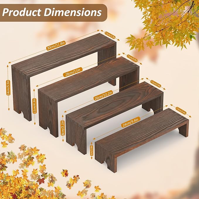 2 Set Wooden Cupcake Stand for Decor, 4 Tiered Stackable Display Risers, Farmhouse Decor Wood Dessert Table Display Set for Party, Vendor Events, Dark Brown