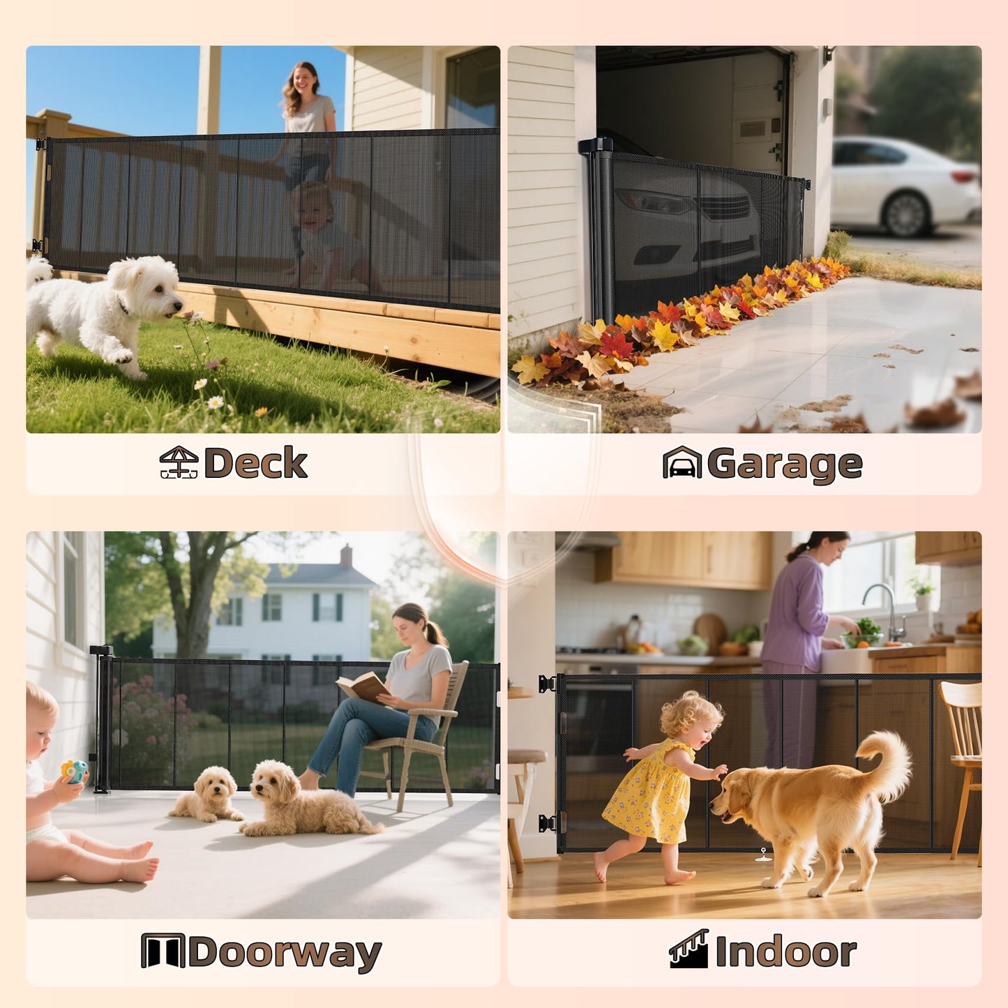 Miumoon 120 inch Retractable Baby Gates 34 inch Tall, Retractable Gate with Reinforced Strip Design to Prevent Crawling Through, 10 FT Extra Wide Retractable Dog Gate for Indoor/Outdoor