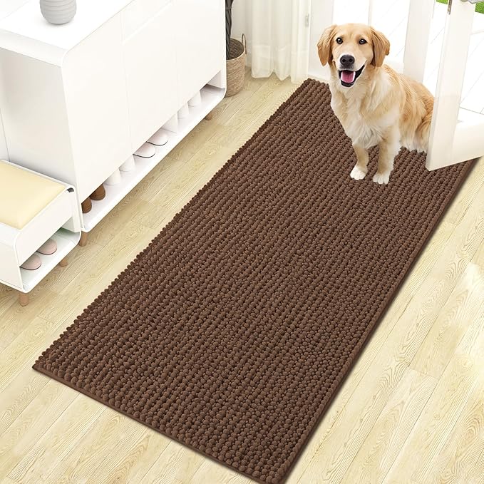 OLANLY Dog Door Mat for Muddy Paws 47x24, Ultra Absorbent Chenille Mud Doormat, Non-Slip Washable and Dirt Trapping Doormat for Indoor Entryway, Quick-Dry Indoor Pet Bed Mats for Dogs, Mocha