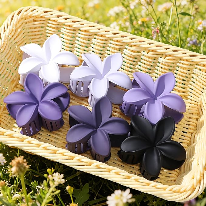 Flower Hair Clips for Women 6 Pcs Hawaiian Large Claw Clips Plumeria Medium Hair Claw Clips for Thick Thin Hair Hibiscus Tropical Beach Hair Accessories for Women Girls and Girls (Purple)