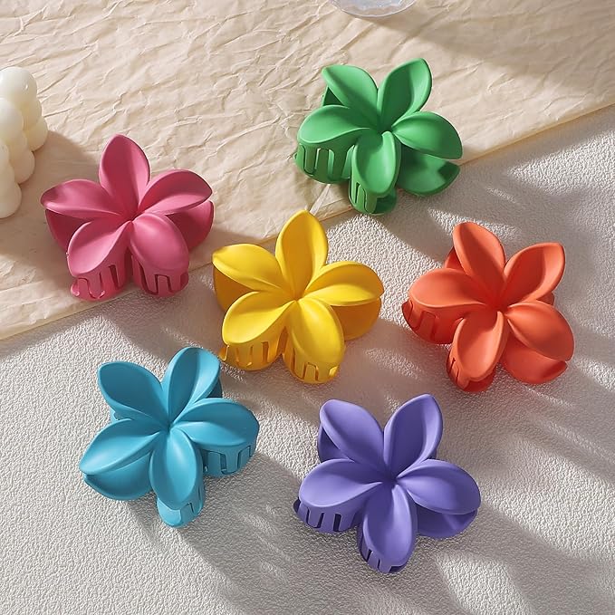 Flower Hair Clips for Women 6 Pcs Hawaiian Large Claw Clips Plumeria Medium Hair Claw Clips for Thick Thin Hair Hibiscus Tropical Beach Hair Accessories for Women Girls and Girls-Dopamine