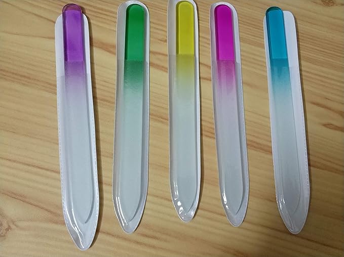 Premium Crystal Glass Nail Files Manicure Set, Professional Double Sided Pedicure Files - Best Glass Nail Files for Natural Nails - Mix Color - 5 Pieces