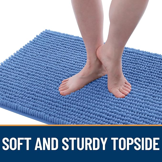 OLANLY Dog Door Mat for Muddy Paws 30x20, Ultra Absorbent Chenille Mud Doormat, Non-Slip Washable and Dirt Trapping Doormat for Indoor Entryway, Quick-Dry Indoor Pet Bed Mats for Dogs, Cornflower Blue