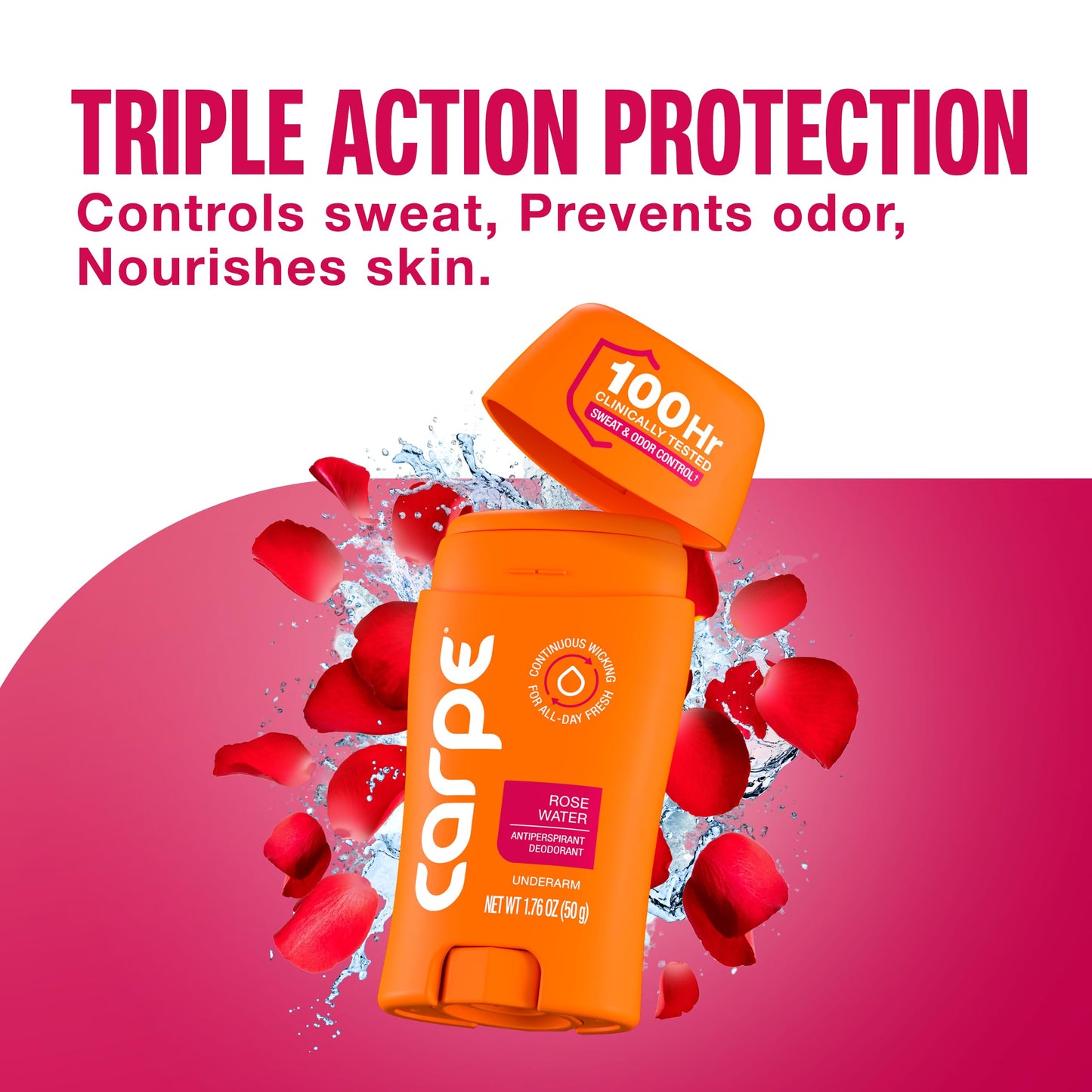 Carpe Underarm Antiperspirant for Women - 100 Hour Sweat & Odor Control - Women's Sweat Control Antiperspirant Deodorant - Extra Strength - Rose Water - 2 Pack
