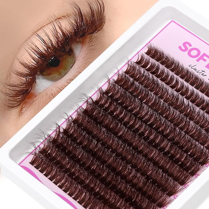 SOFENIDA Brown Lash Clusters Dark Brown 80D Individual Cluster Lashes 10-18mm Volume Eyelash Extension Cluster Eyelash Extensions 3D Thick Lash Clusters Wispy Lashes Clusters(Brown 80D-10-18MIX)