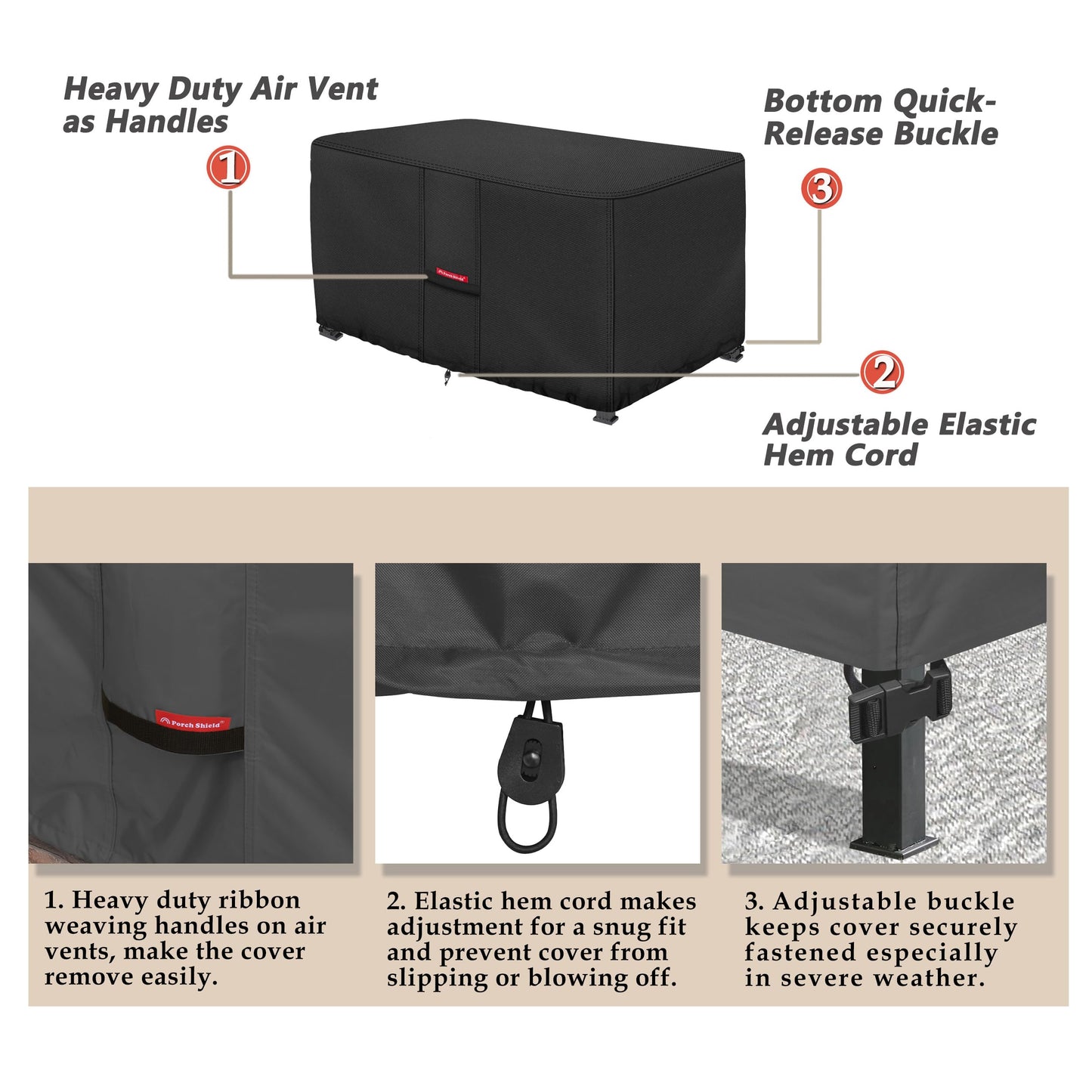 Porch Shield Patio Fire Pit Cover - Waterproof 600D Outdoor Rectangular Fire Table Cover Deck Box Protector - 54 x 28 inch, Black