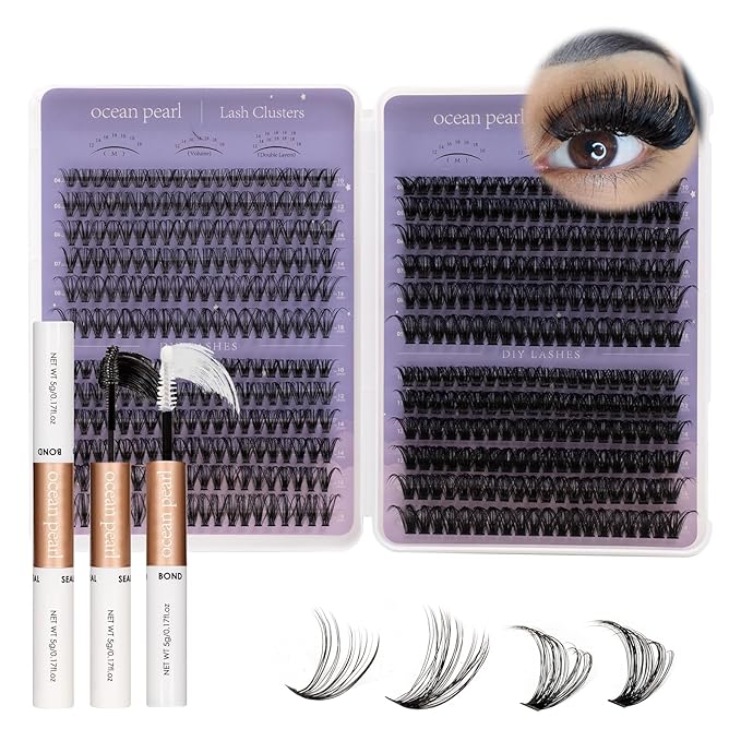 Ocean Pearl Lash Clusters 560pcs 10-18mm Lash Clusters kit 30/40/60/80D Cluster Eyelash Extensions Kit,Eyelash Clusters,Eyelashes,DIY Lashes Clusters Extensions kit with lash adhesive+sealer+tweezers