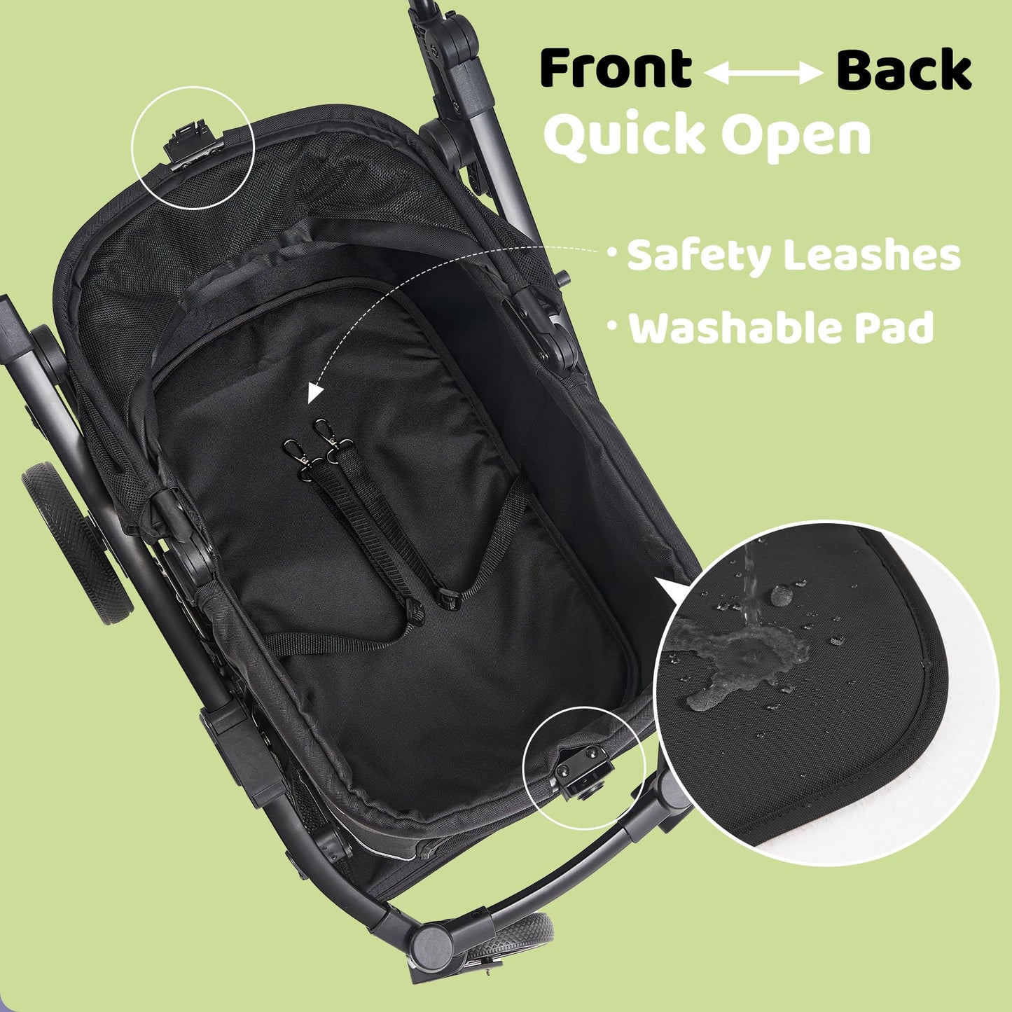Kicari All-Terrain Dog Stroller for Small to Medium Dogs, Pet Stroller for Dogs & Cats Outdoor Walks, One-Hand Easy Fold, Double-Layer Anti-UV & Waterproof Canopy & Breathable Mesh, Samurai Black