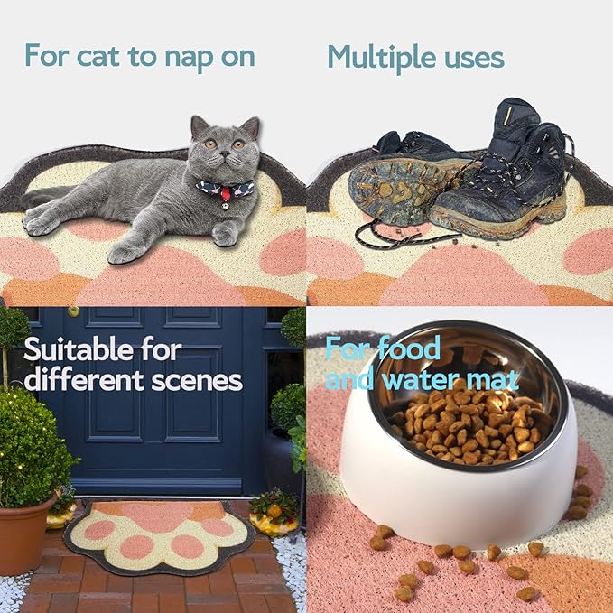 Cute Cat Litter Mat 24”x16”, Litter Box Mat, Litter Trapping Mat, Soft on Kitty Paws, Easy Clean, Anti Slip, Pet Accessories, Door Floor mats - TigerSpot Blackpaw