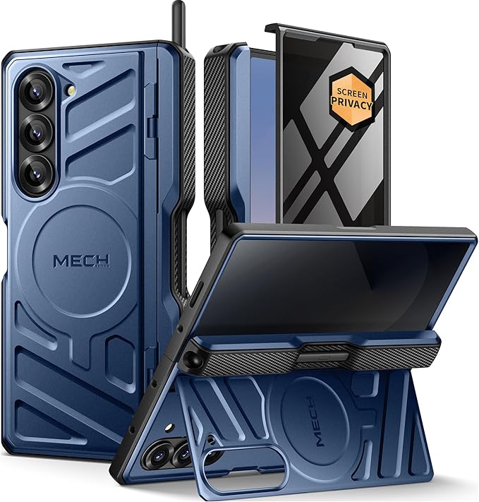 TONGATE for Samsung Galaxy Z Fold 6 Case with Privacy Screen Protector, [Compatible with MagSafe][Anti Spy] Shockproof Z6 Phone Case, Built-in Kickstand & Belt Clip & S Pen Holder for Z Fold 6, Blue