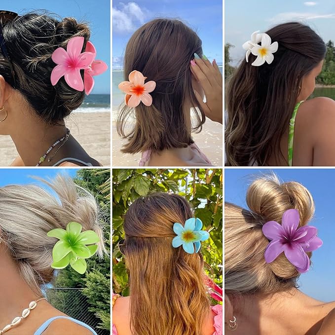 Flower Hair Clips for Women 6 Pcs Hawaiian Large Claw Clips Plumeria Medium Hair Claw Clips for Thick Thin Hair Hibiscus Tropical Beach Hair Accessories for Women Girls and Girls (PS)