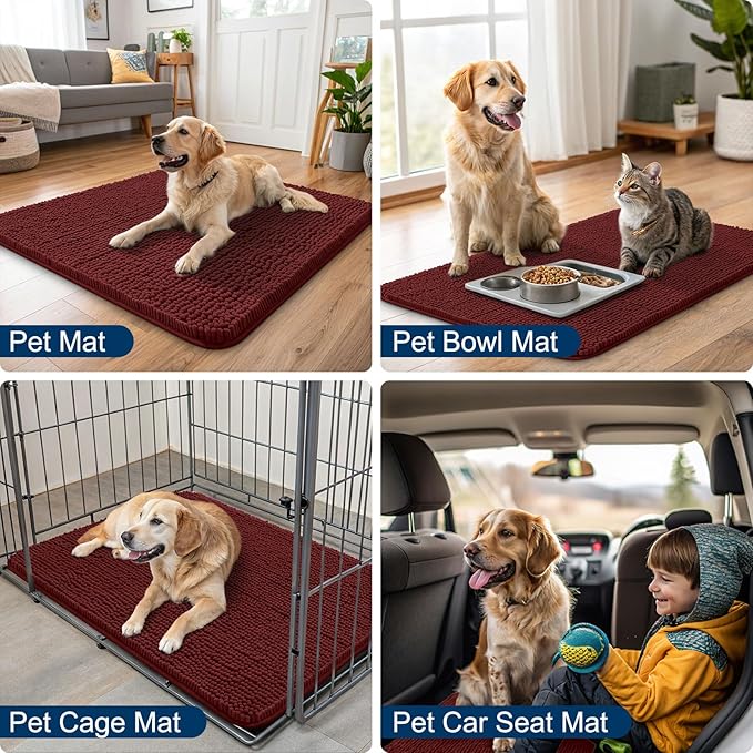 Smiry Dog Door Mat for Muddy Paws 30x20, Absorbs Moisture and Dirt Doormat, Non-Slip Washable Quick Dry Chenille Front Door Mat Indoor Entrance, Entryway Carpet for Inside Floor, Caramel Russet