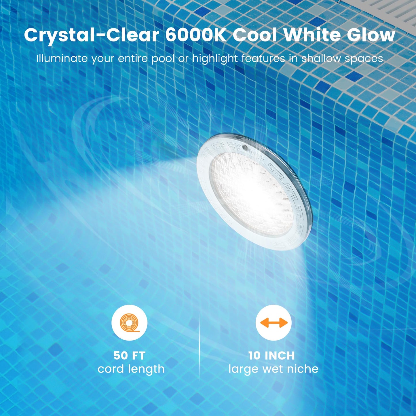SURAIELEC Pool Lights for Inground Pool, 10 Inch 120V LED Underwater Light, 35W (300W Equivalent), 4000LM, Cool White 6000K, Fits 10" Large Wet Niches, Stainless Steel Housing, 50FT Cord