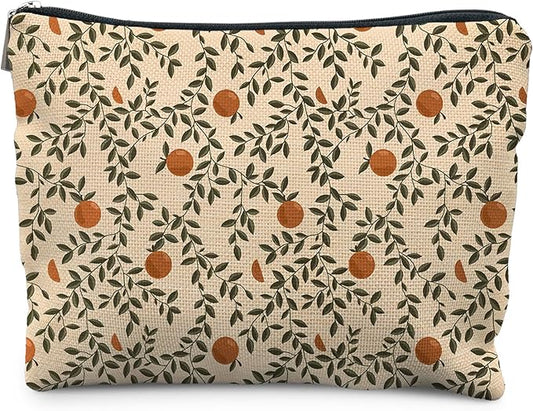Vintage Citrus Orange Makeup Bag, Boho Botanical Cosmetic Bags for Women, Fruit Makeup Bag, Fruit Lover Gifts, Orange Gifts for Women Cosmetic Bag Toiletry Bag