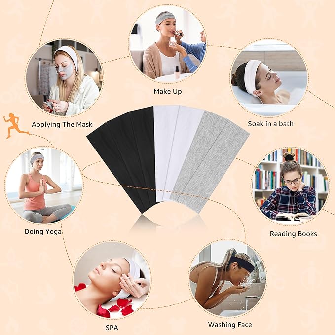 DiyJibb Headbands for Women, Stretchy Non Slip Soft Cotton Cloth Hair Bands for Sports, Workout, Yoga and Running, 7pcs
