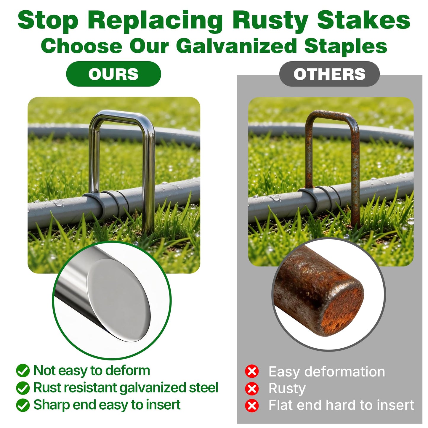 AMAGABELI 6 Inch 100 Pack Galvanized Landscape Staples 11 Gauge Anti-Rust Heavy Duty Garden Stakes Plant Cover Spikes U-Shaped Sod Pins Fence Stakes for Weed Barrier,Irrigation Tubing,Lawns,Decoration