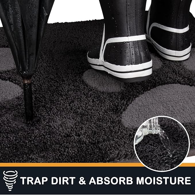 PURRUGS Dirt Trapping Door Mat 33.5" x 59", Non-Skid/Slip Machine Washable Microfiber Entryway Rug, Dog Doormat, Super Absorbent Welcome Mat for Muddy Wet Shoes and Paws, Charcoal