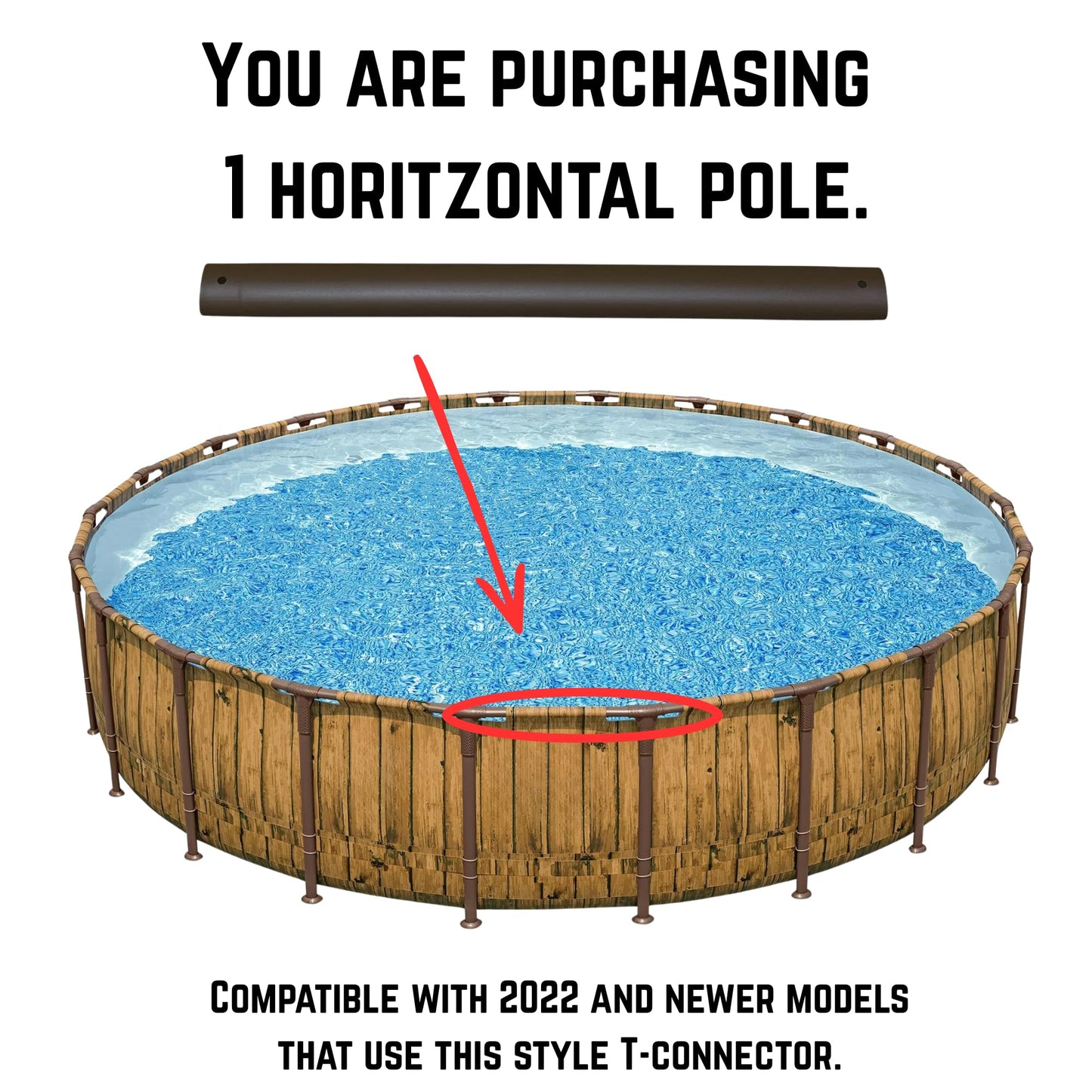 Replacement Horizontal Pool Leg, Pole & Frame Support Bar Brown Compatible with Bestway & Coleman Power Steel 22ft x 52in and 24ft x 52in Above Ground Swimming Pools (Fits 2022+ Models)