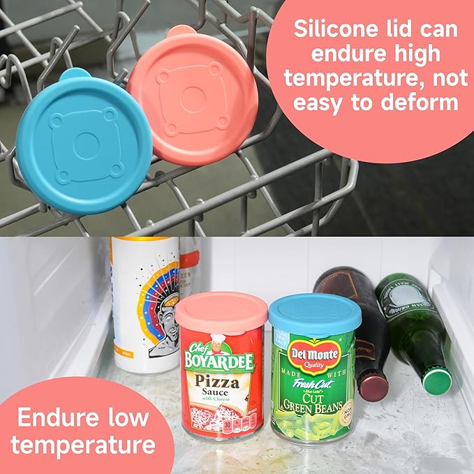 4PCs 3-inch/7.5cm Silicone Can Lids for Chef Boyardee | Van Camp's | Goya | Bush's Best | Farmer's Market Can, Can Cover for Canned Good, Can Toppers, Freezer Dishwasher Safe (Can NOT Included)