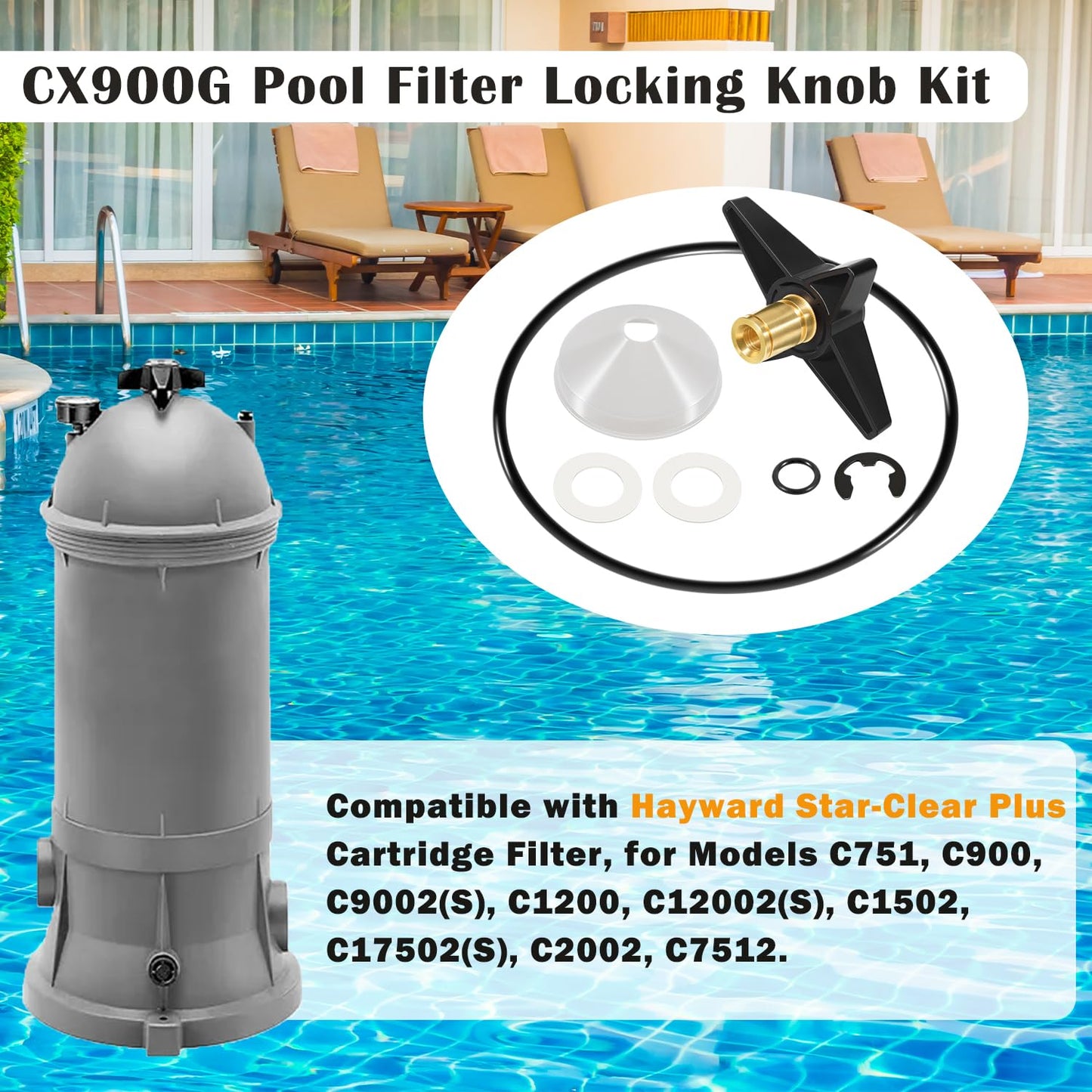 CX900G Pool Filter Locking Knob & CX900DA Knob Kit Fit for Hayward Star-Clear Plus Cartridge Filter Models C751 C900 C9002 C1200 C12002 C12002S, Replace for CX900D/CX900H/CX900W/C900J/CX900F