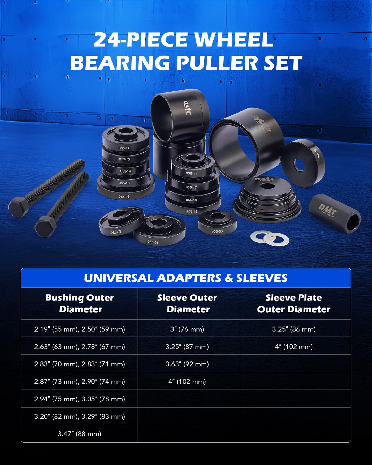 Orion Motor Tech Wheel Bearing Press Kit for Front Wheel Drive Bearing Removal & Installation, 24pc Wheel Bearing Puller Tool Set with Sliding Screws Universal Bushings Sleeves Storage Case