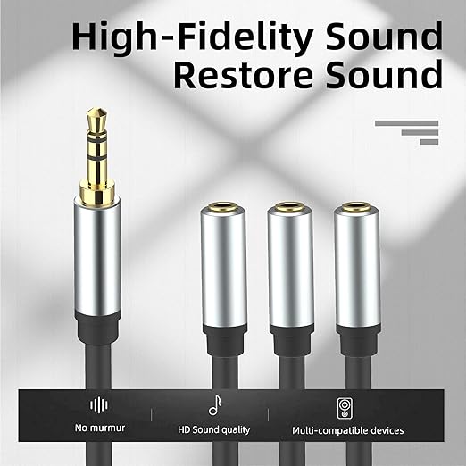 sovunis 3.5mm Stereo Audio Splitter Cable, Gold Plated 3.5mm (1/8") TRS 1 Male to 3 Female 3-Way Stereo Aux Splitter 1 Input 3 Output Stereo Audio Distributor Cable (3-Pole)