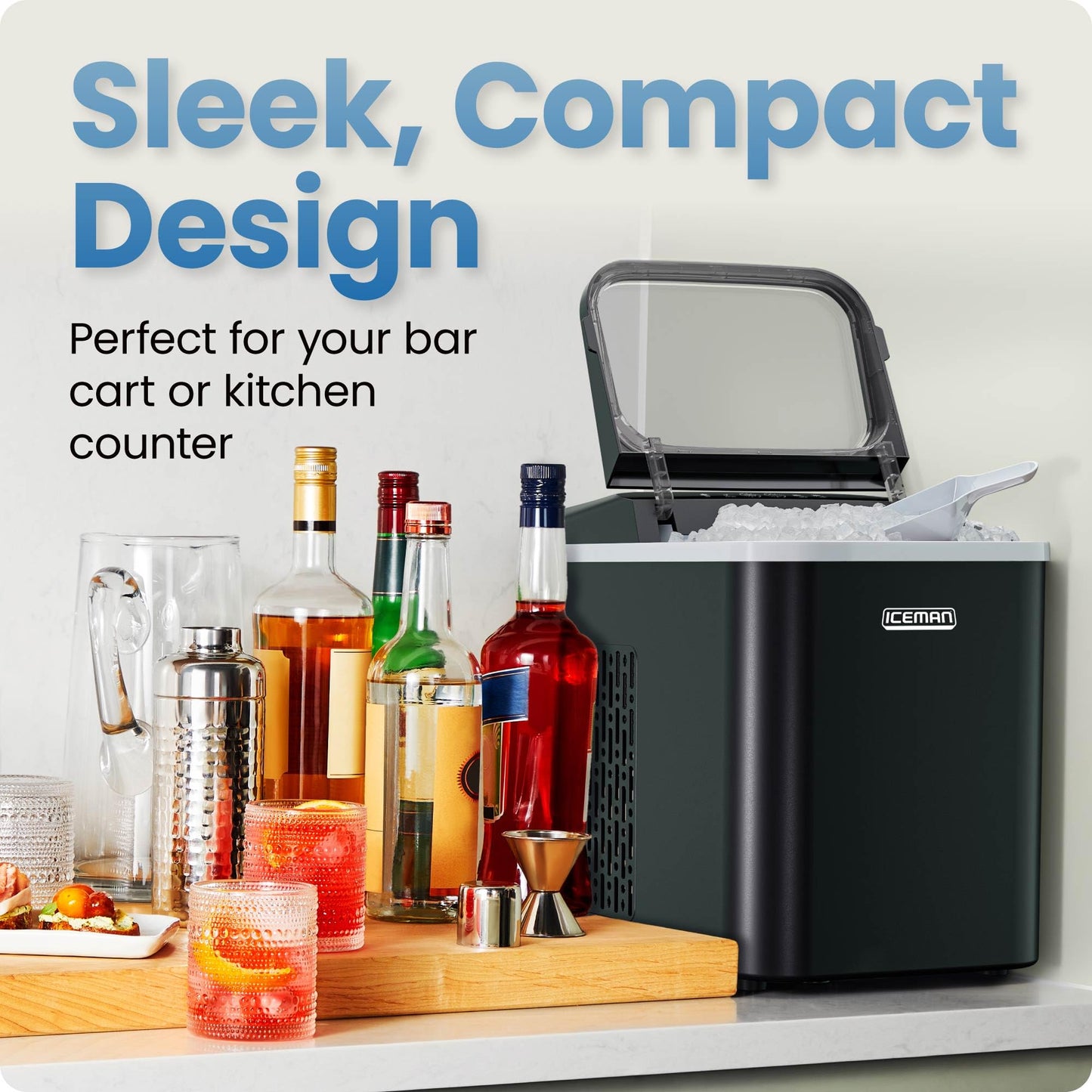 Iceman Compact Pebble Ice Machine, Countertop Nugget Ice Maker Produces Chewable Pellet Ice in 8 Minutes, Makes 26lbs/Day, One-Touch Cleaning Function with Ice Scoop/Basket Included – Black