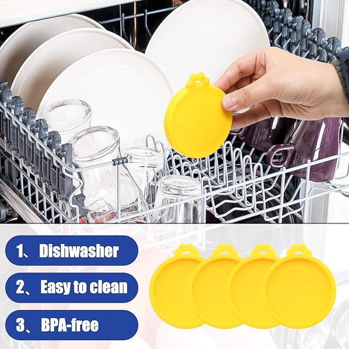 PINE & LINEN 4 Pcs 2.5inch Durable Pet Can Lids, Silicone Small Pet Can Covers Waterproof Cat Food Cans Lids for 3 oz Cat Food Cans（Yellow）