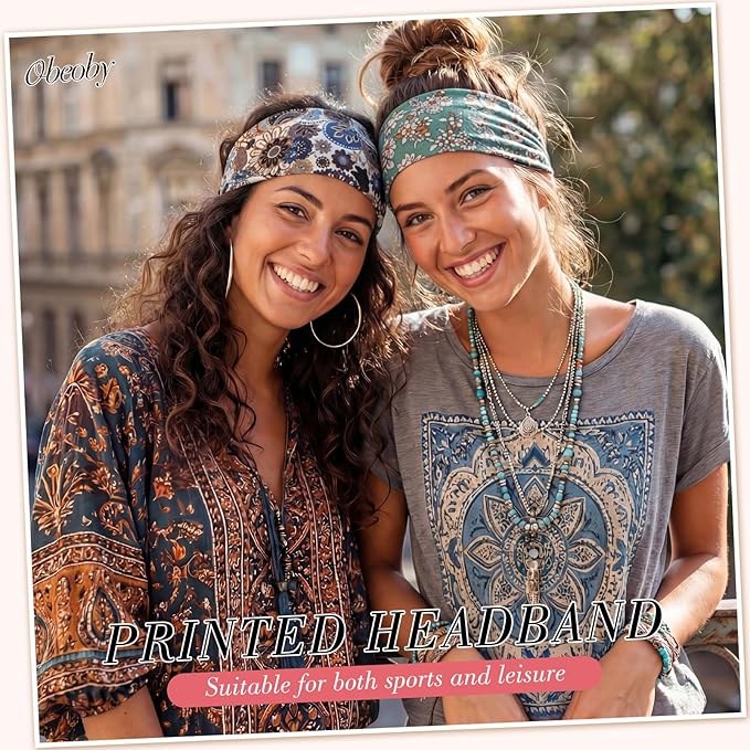 obeoby 8 Pack Headbands for Women, Boho Style Headbands for Summer Vacation Music Festival Outfits Non Slip Fashion Wide Hairband Mothers Day Gift
