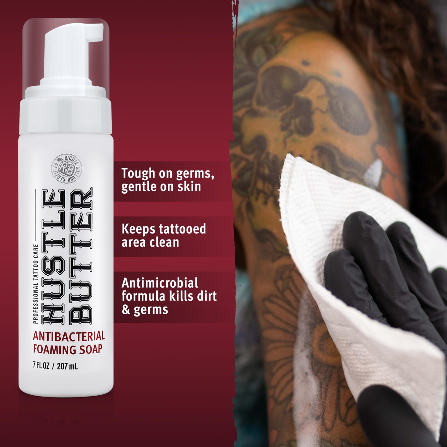 Hustle Butter Tattoo Soap & Aftercare Balm - Antibacterial Soap, Safe To Use While Healing, Vegan, No Petroleum - 5 Ounce Balm & 7 Ounce Tattoo Wash Kit