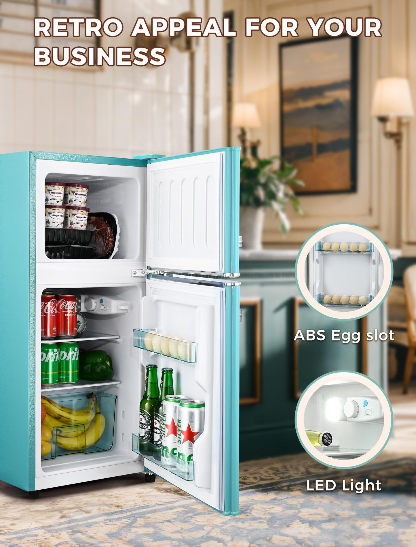 Anypro 3.2 Cu.Ft Fridge with Freezer, 2 Door Retro Refrigerator with 7 Level Thermostat, Adjustable Removable Glass Shelves for Bedroom Office Apartment Dorm Bar, Black
