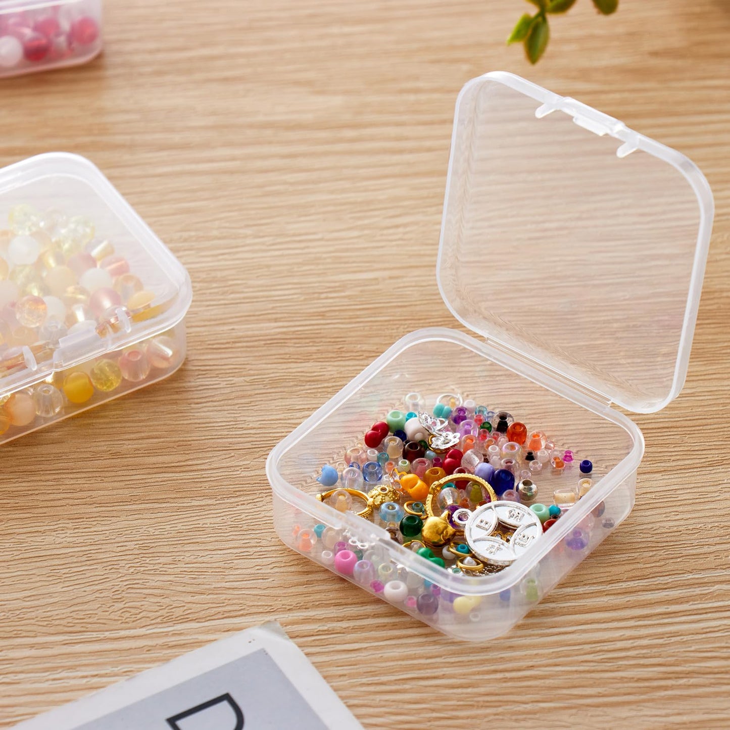 Goodma Small Bead Organizers, 78 Pieces Mixed Sizes Plastic Storage Cases Mini Clear Containers Transparent Rectangle Craft Supply Boxes with Hinged Lid