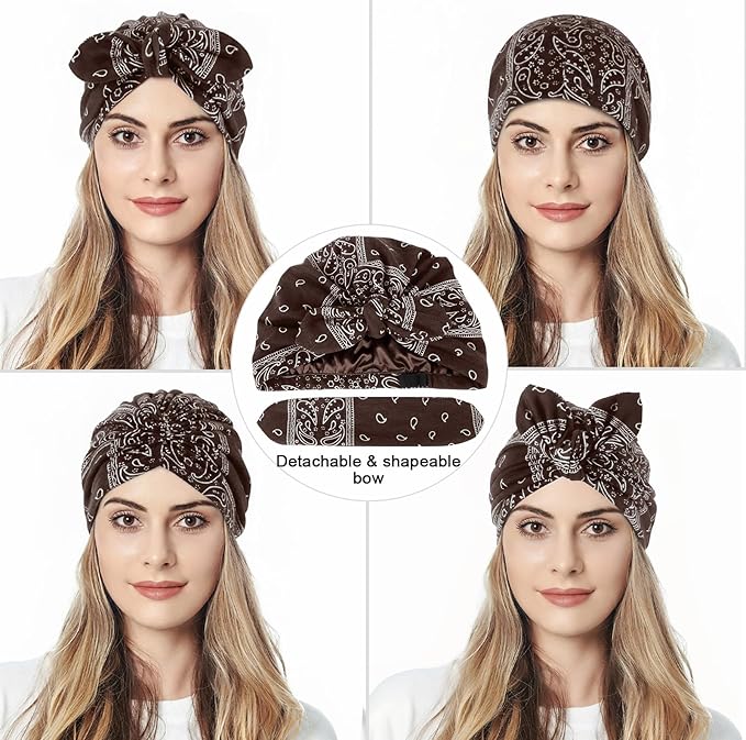 Ababalaya Satin Lined Beanies for Women Chemo Headwear Silky Lined Cotton Sleeping Cap