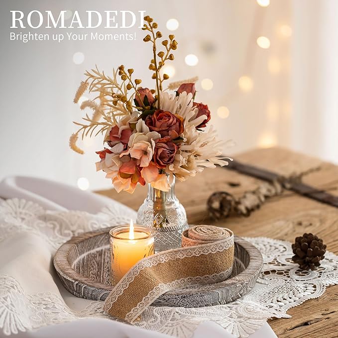 Wooden Decorative Tray Candle Holder: Romadedi Round Wood Tray Home Decor, Whitewash Rustic Trays for Farmhouse Dinning Table Kitchen Countertop Coffee Table Wedding Centerpiece, 11inch, Size L