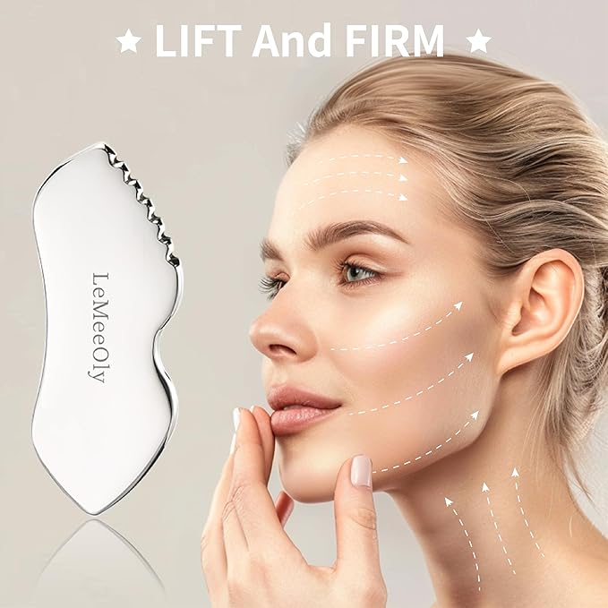 Gua Sha Facial Tools Stainless Steel & Compressed Facial Sponges, Detail Metal GuaSha and Natural Spa Sponges for Facial Cleansing Skin Care，Guasha Stone Face Sculpting Tool